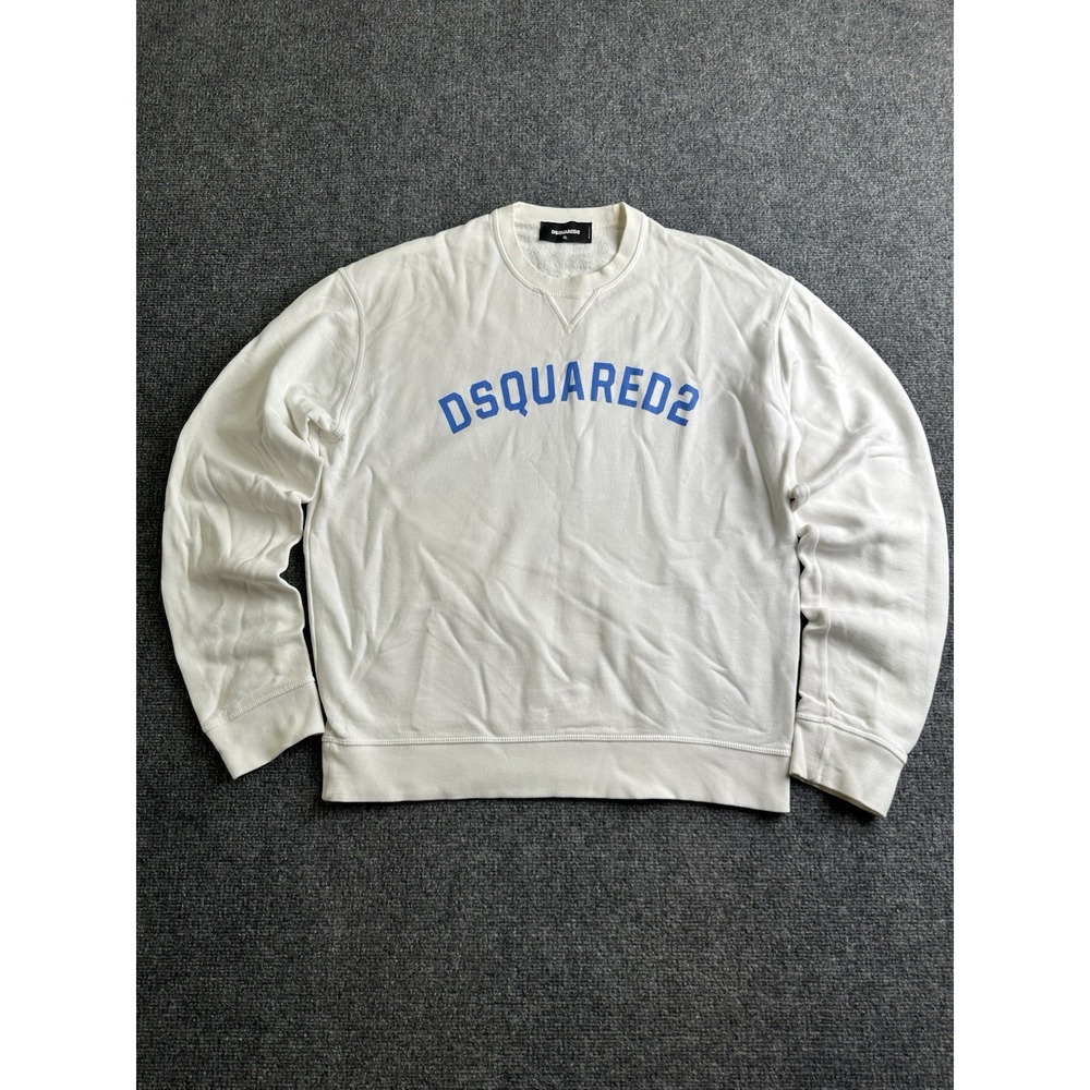 Men's DSQUARED2 White Logo Crewneck Sweatshirt Made in Italy, Size XL